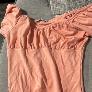 Celebrity Pink Orange Jumpsuit with Puff Sleeves